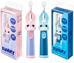 ZESTAW: VITAMMY Bunny blue + pink Szczoteczka soniczna do zębów dla dzieci 0-3 lata ze światełkiem LED i nanowłóknami
