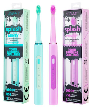 ZESTAW DLA DZIECI : VITAMMY Splash minty + purply Szczoteczka soniczna do zębów dla dzieci 8 lat +