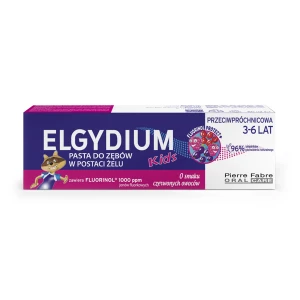 Elgydium Kids Fluorinol Protect+ pasta do zębów w postaci żelu o smaku czerwonych owoców 3-6 lat 50 ml