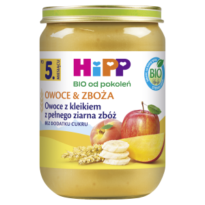 HiPP BIO od pokoleń, Owoce z kleikiem z pełnego ziarna zbóż, po 5. m-cu, 190 g