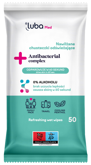 Luba Med. Nawilżane Chusteczki Odświeżające Antibacterial Complex, 50 sztuk