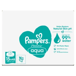 Pampers Harmonie Aqua, chusteczki nawilżane, 15 x 48 sztuk