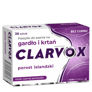 Clarvox gardło i krtań bez cukru o smaku czarnej porzeczki, pastylki, 36 sztuk