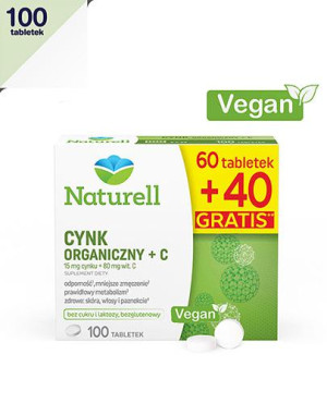 Naturell Cynk Organiczny + C, tabletki, 100 sztuk