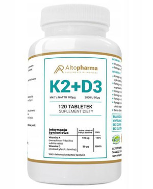 Altopharma Witamina K2 + D3 - 120 tabl. - cena, opinie, wskazania