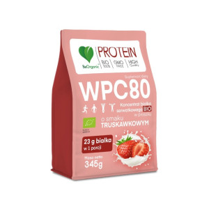 BeOrganic, Białko serwatkowe WPC 80 Truskawka BIO, proszek, 345 g