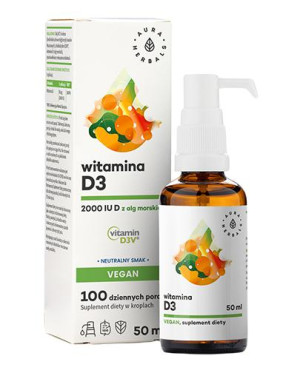 Aura Herbals Witamina D3 2000 IU Vegan Krople, 50 ml, cena, opinie, właściwości