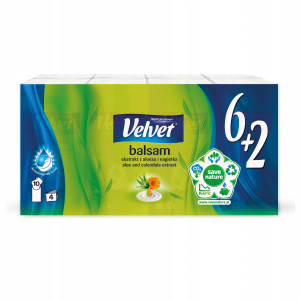 Velvet Balsam z ekstraktem z aloesu i nagietka, chusteczki higieniczne, 8 sztuk