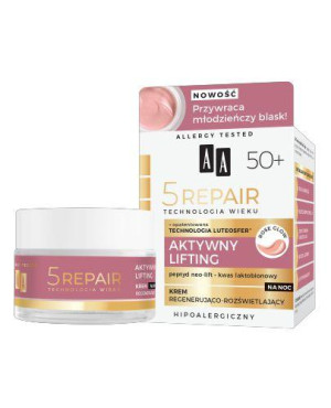 AA TECHNOLOGIA WIEKU 5REPAIR 50+ Krem na noc regenerująco-rozświetlający, 50 ml