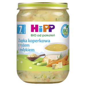 HiPP BIO od pokoleń, Zupka koperkowa z ryżem i indykiem, po 7. m-cu, 190 g