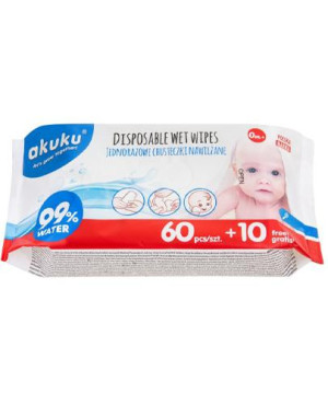 Akuku Jednorazowe chusteczki nawilżane czystą wodą, 70 sztuk