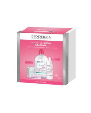 Bioderma Sensibio Zestaw, H2O Woda micelarna 500ml + Defensive Serum 30ml + Płatki kosmetyczne Glov puszyste 3 sztuki