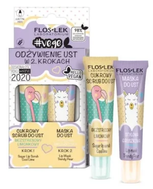 Flos-Lek Vege Lip Care Odżywienie ust w 2 krokach cukrowy scrub bezstresowy limonkowy 14 g + maska do ust stylowa gruszkowa 14 g [ZESTAW]