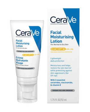 CeraVe, nawilżający krem do twarzy SPF 50, 52 ml