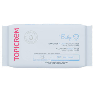 Topicrem, Baby Cleansing Water Wipes, chusteczki oczyszczające dla niemowląt, 60 szt
