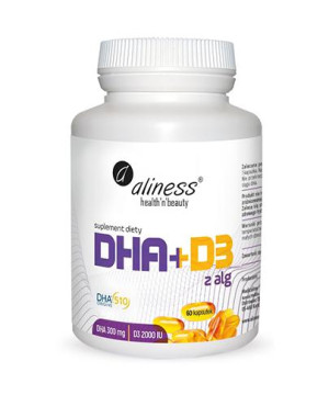 Aliness Omega DHA 300 mg z alg + D3 2000IU, 60 kapsułek