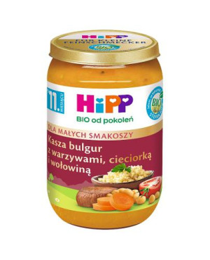 HiPP BIO od pokoleń, Kasza bulgur z warzywami, cieciorką i wołowiną, po 11. m-cu, 220 g