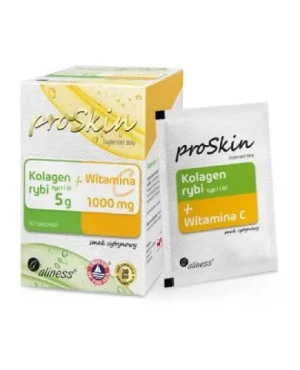 Aliness ProSkin, Kolagen rybi, 5 g+ Witamina C 1000 mg Complex, saszetki, 30 sztuk