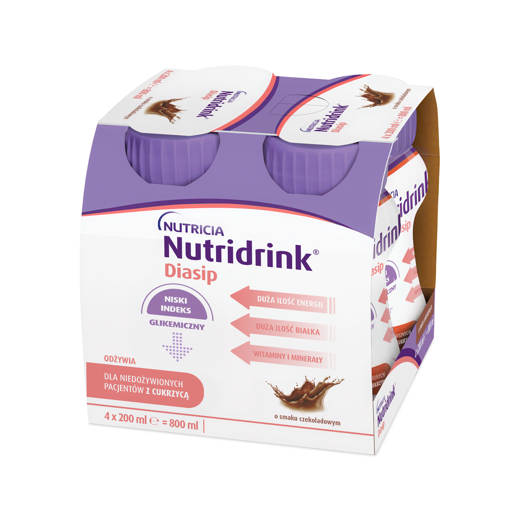 Nutridrink Diasip o smaku czekoladowym, płyn, 4 x 200 ml