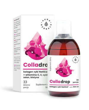 AURA HERBALS Colladrop - 500 ml - kolagen rybi w płynie, witaminy C, E, cynk, selen i biotyna