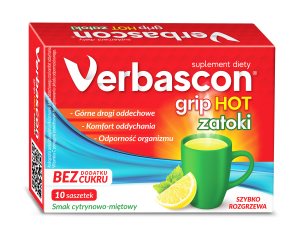 Verbascon Grip Hot Zatoki, smak cytrynowo-miętowy, saszetki, 10 sztuk