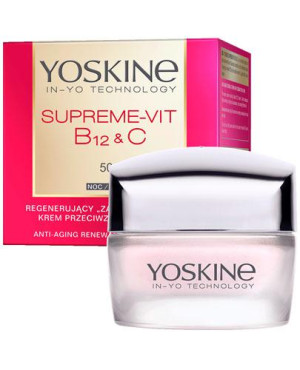 YOSKINE Supreme-Vit B12 + C Regenerujący Krem Przeciwzmarszczkowy do Twarzy na Noc 50+, 50 ml