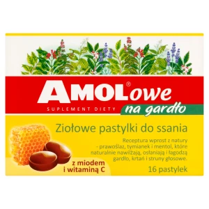 Amolowe na gardło, pastylki do ssania, z miodem i witaminą C, 16 sztuk