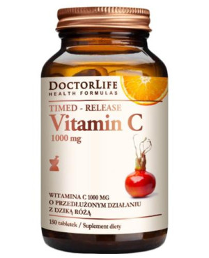 Doctor Life Vitamin C 1000 mg o Przedłużonym Działaniu, z Dziką Różą, N-A-C, ALA, Rutyna, OPC, Kwercetyna - 120 kaps.