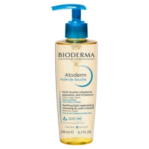 Bioderma Atoderm Huile de douche, nawilżający olejek do kąpieli i pod prysznic do ciała i twarzy, dla skóry suchej i atopowej, 200 ml