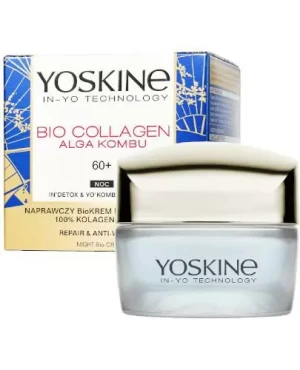 Yoskine Bio Collagen Alga Kombu 60+, naprawczy bio-krem na zmarszczki na noc, 50 ml