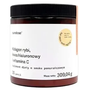 Sundose For Skin Anti-Aging, Kolagen rybi, kwas hialuronowy i witamina C smak pomarańczowy, 309,04 g