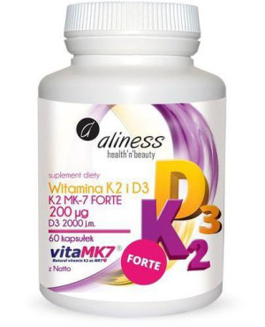 ALINESS Witamina K2 FORTE MK-7 200 µg z Natto + D3 - 60 kaps. Dla zachowania fizjologicznej struktury kości.