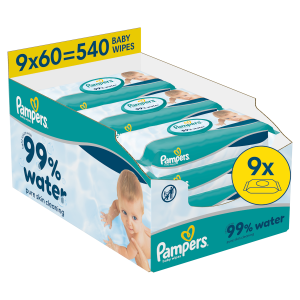 Pampers 99% Water, chusteczki nawilżane dla dzieci, 9 x 60 sztuk