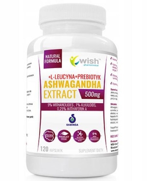 Wish Ashwagandha Ekstrakt 500 mg -120 kaps. - cena, opinie, dawkowanie