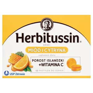 HERBITUSSIN POROST ISLANDZKI + Wit. C smak miód i cytryna - 12 past. do ssania