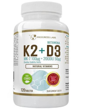 Progress Lab Witamina K2 MK-7 100 mcg + D3 2000IU 50 mcg, 120 tabletek