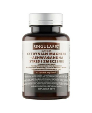 SINGULARIS SUPERIOR Cytrynian Magnezu 100 mg, Ashwagandha 80 mg 9%, B6 + Bioperine, 60 kapsułek