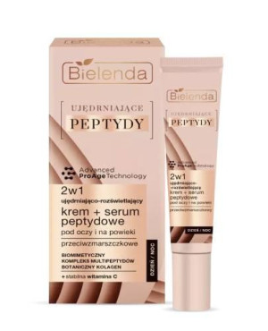Bielenda Ujędrniające Peptydy, Krem+serum peptydowe pod oczy i na powieki 2w1, 15 ml