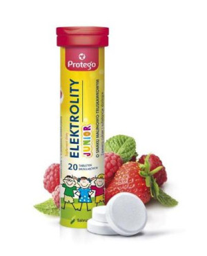 Protego, Elektrolity Junior o smaku malinowo-truskawkowym, tabletki musujące, 20 sztuk