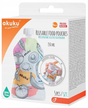 AKUKU Saszetki wielorazowe na pokarm, 5 sztuk