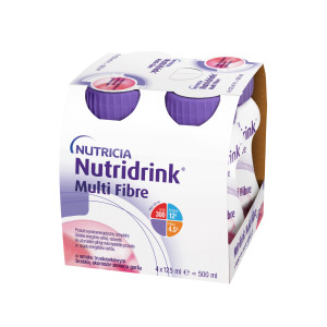 Nutridrink Multi Fibre, smak truskawkowy, płyn, 4 x 125 ml