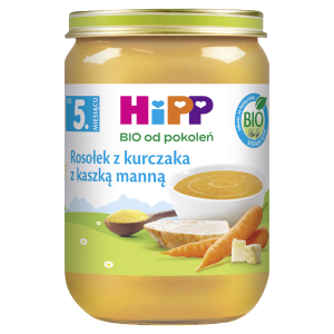 HiPP BIO od pokoleń, Rosołek z kurczaka z kaszką manną, po 5. m-cu, 190 g