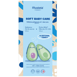 Mustela Soft Baby Care Delikatny żel do mycia, 500 ml + Hydra Bébé® mleczko do ciała, 500 ml