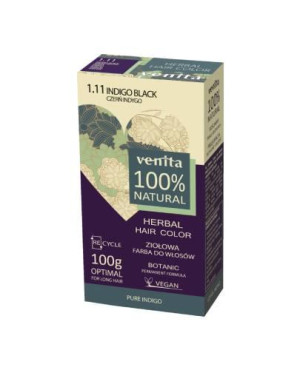 Venita Herbal Hair Color, ziołowa farba do włosów, 1.11 Czerń Indygo, 100 g