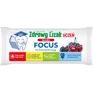Zdrowy Lizak Uczeń Bez Cukru Focus na koncentrację, o smaku wiśniowo jagodowym, 1 sztuka