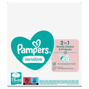 Pampers Sensitive Chusteczki nawilżane, 15 x 80 sztuk