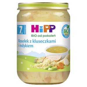 HiPP BIO od pokoleń, Rosołek z kluseczkami i indykiem, po 7. m-cu, 190 g