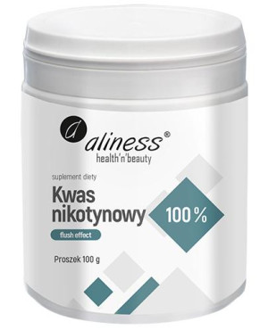 Aliness Kwas Nikotynowy Proszek czysty 100% flush effect, 100 g, cena, opinie, dawkowanie