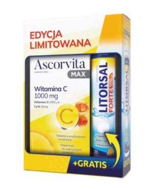 Ascorvita Max, tabletki, 30 sztuk + Litorsal Forte mango-marakuja, tabletki musujące, 20 sztuk