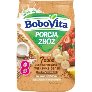 BOBOVITA PORCJA ZBÓŻ Kaszka mleczna zbożowo - owsiana 7 zbóż, truskawka - banan, po 8 miesiącu - 210 g - cena, stosowanie, opinie